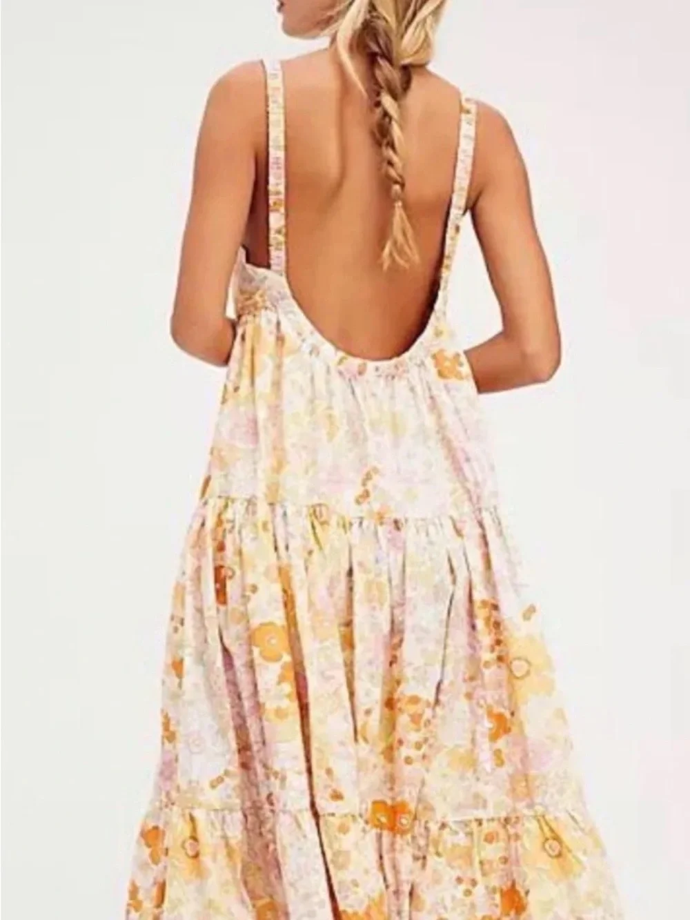 Free People Park Slope Pink, Orange & Yellow Floral Tiered Maxi Dress